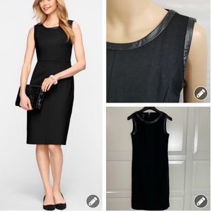Talbots Black Ponte Knit Sleeveless Cocktail Sheath Dress & Faux Leather Trim 12